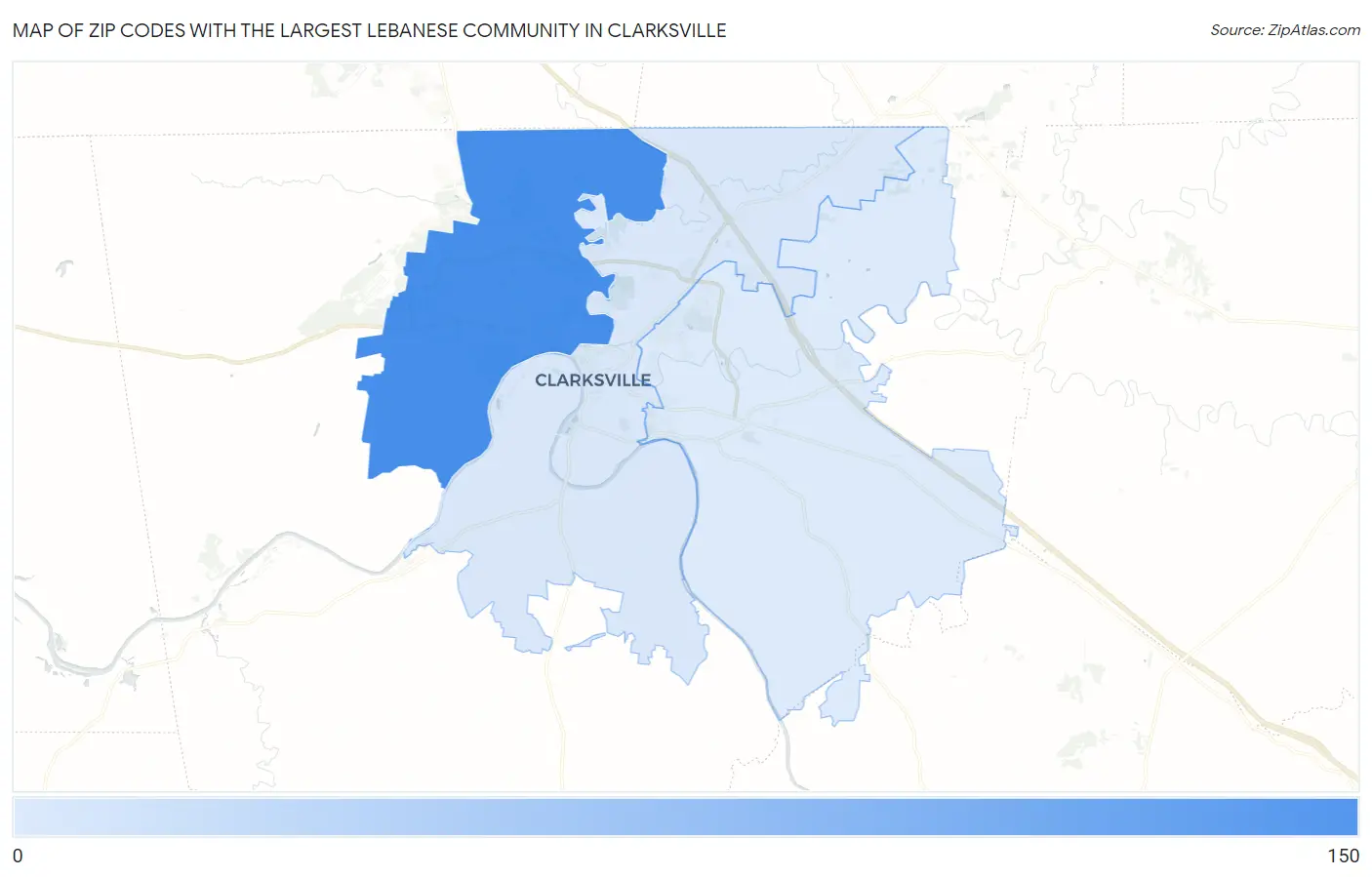 Zip Codes with the Largest Lebanese Community in Clarksville Map