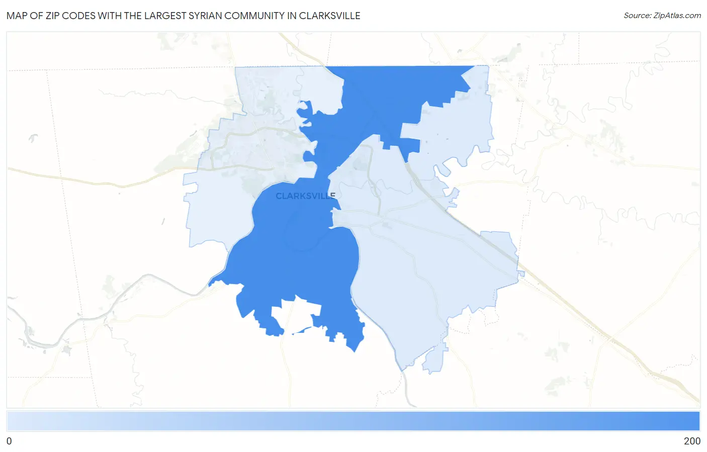 Zip Codes with the Largest Syrian Community in Clarksville Map