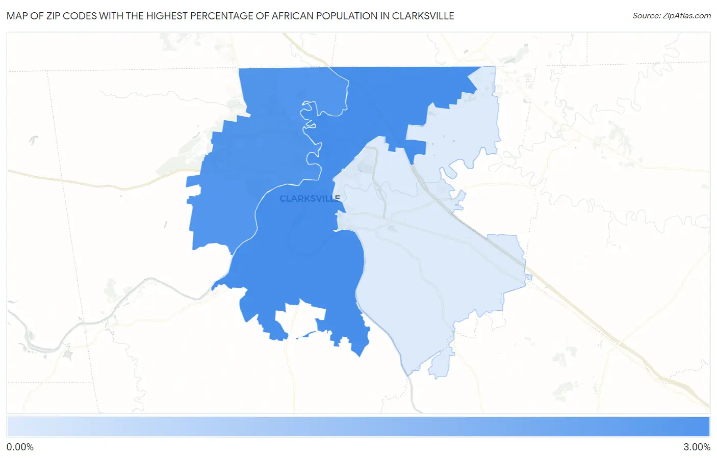 Zip Codes with the Highest Percentage of African Population in Clarksville Map