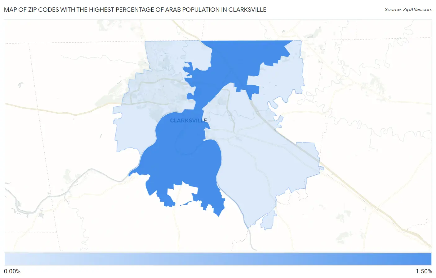Zip Codes with the Highest Percentage of Arab Population in Clarksville Map