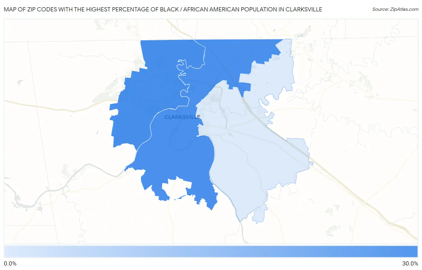 Zip Codes with the Highest Percentage of Black / African American Population in Clarksville Map