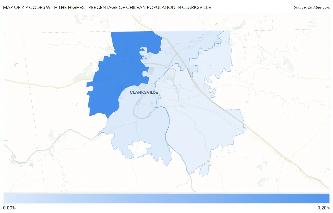 Zip Codes with the Highest Percentage of Chilean Population in Clarksville Map
