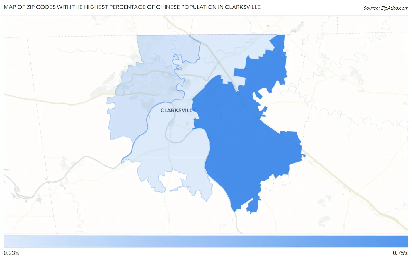 Zip Codes with the Highest Percentage of Chinese Population in Clarksville Map