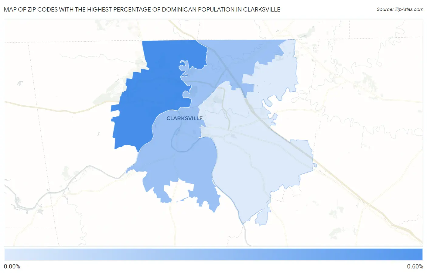 Zip Codes with the Highest Percentage of Dominican Population in Clarksville Map