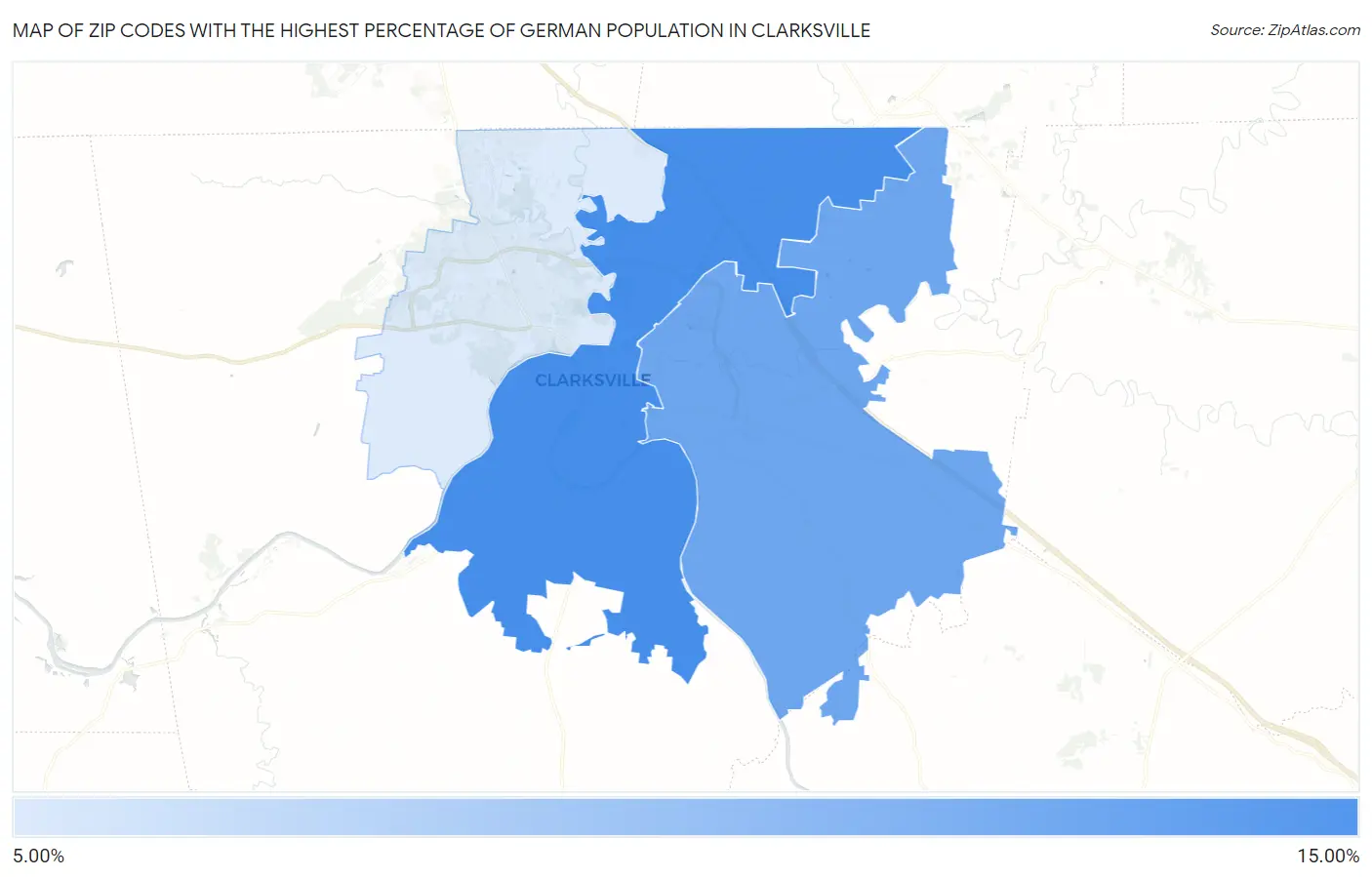 Zip Codes with the Highest Percentage of German Population in Clarksville Map