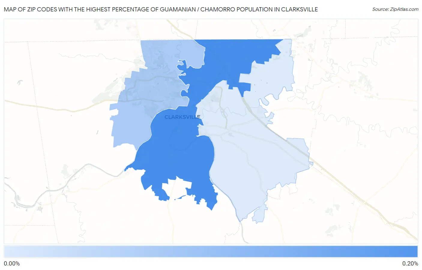 Zip Codes with the Highest Percentage of Guamanian / Chamorro Population in Clarksville Map