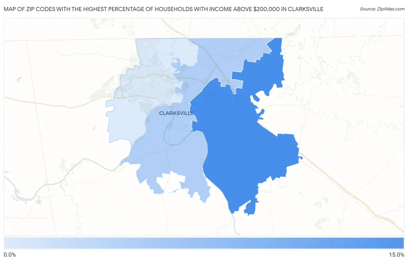 Zip Codes with the Highest Percentage of Households with Income Above $200,000 in Clarksville Map