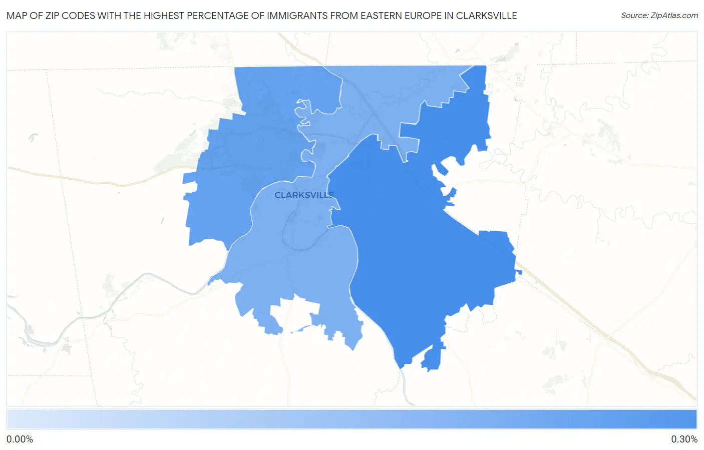 Zip Codes with the Highest Percentage of Immigrants from Eastern Europe in Clarksville Map