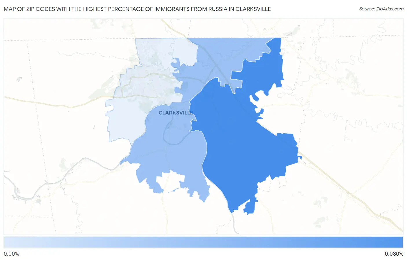 Zip Codes with the Highest Percentage of Immigrants from Russia in Clarksville Map