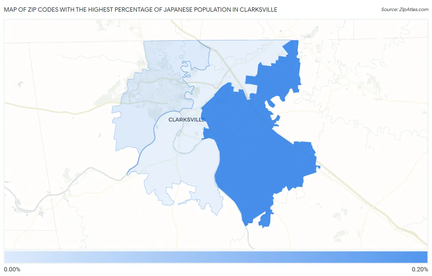 Zip Codes with the Highest Percentage of Japanese Population in Clarksville Map