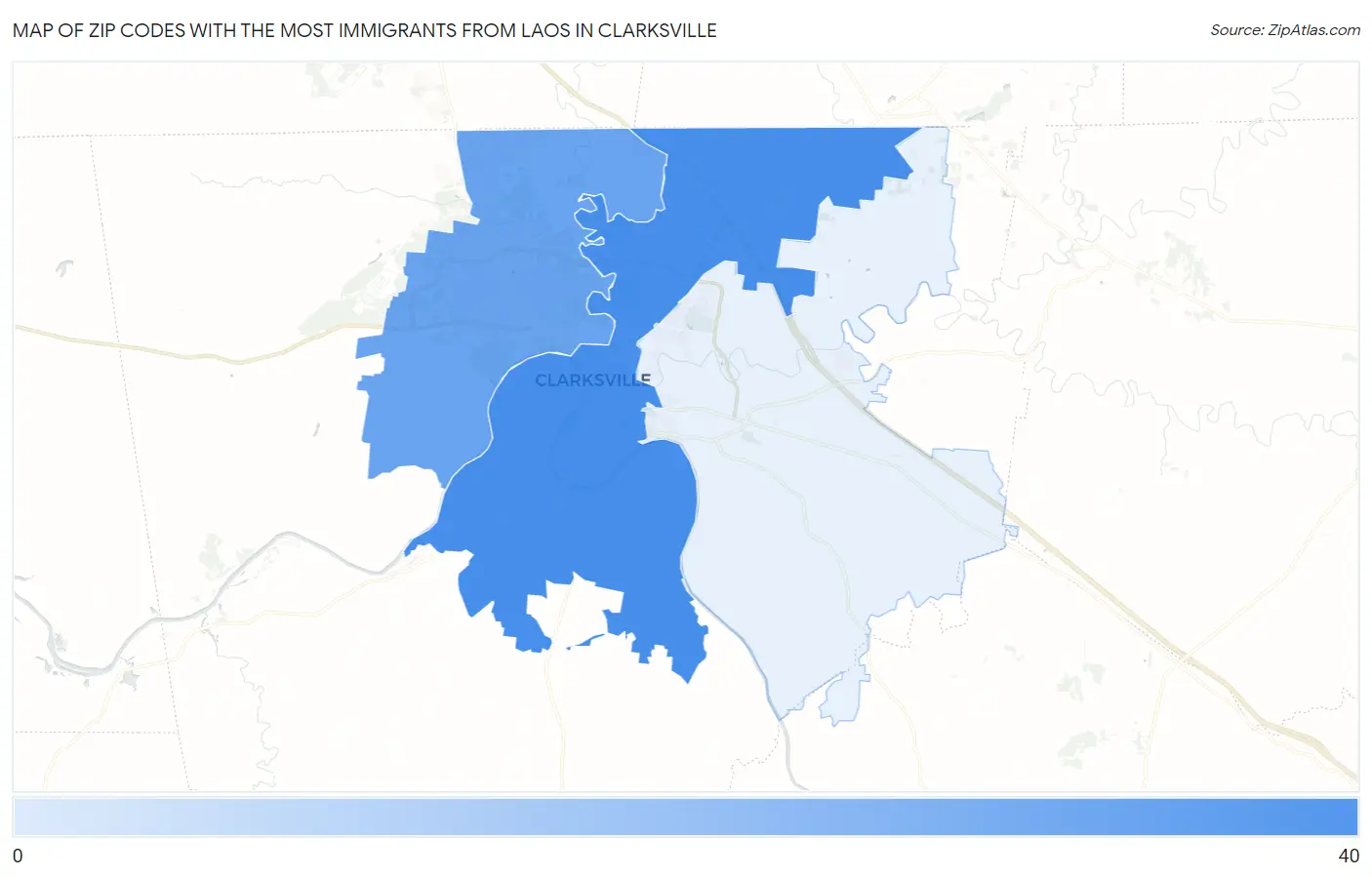 Zip Codes with the Most Immigrants from Laos in Clarksville Map