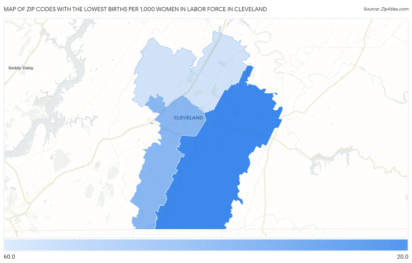 Zip Codes with the Lowest Births per 1,000 Women in Labor Force in Cleveland Map