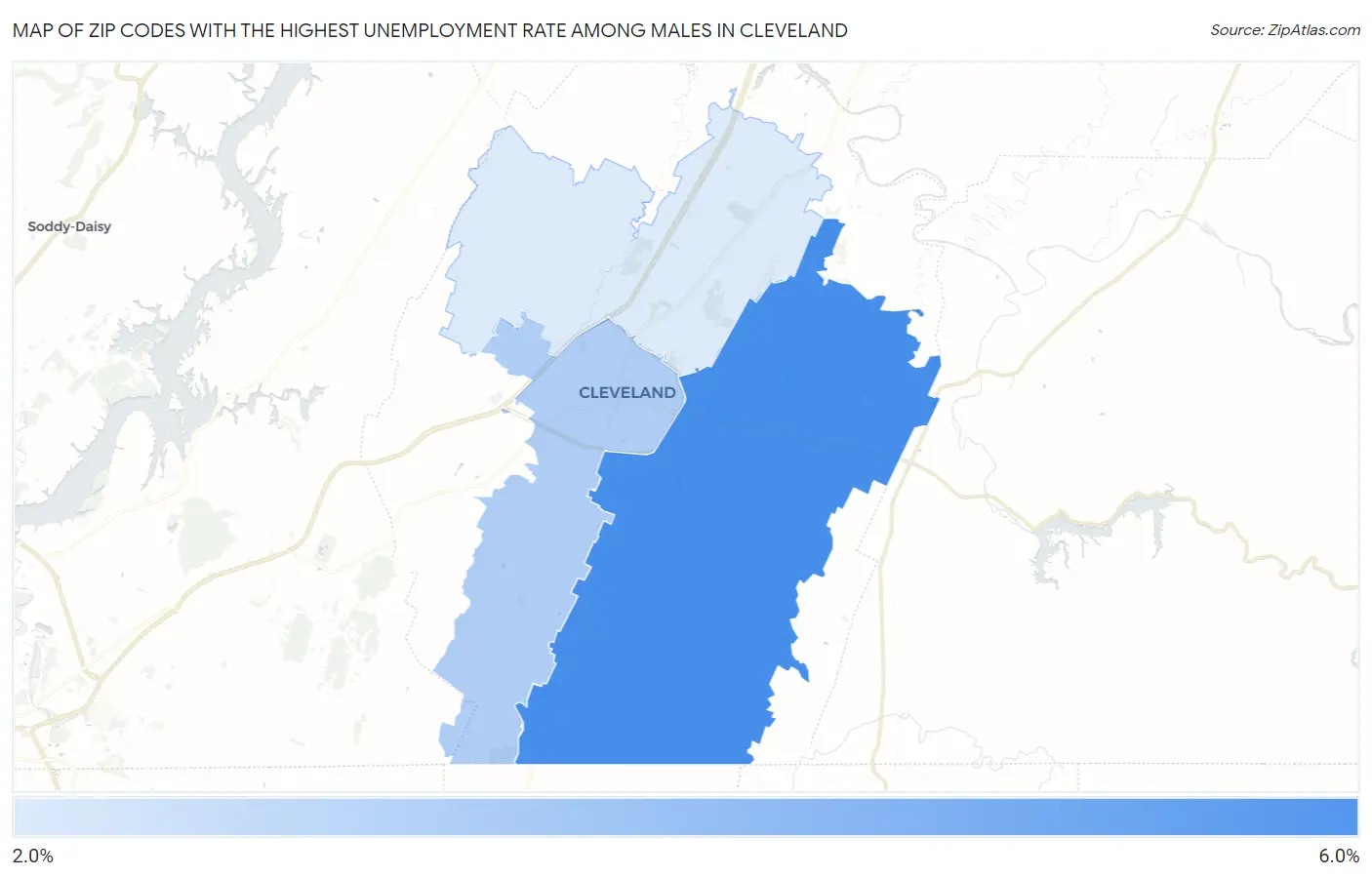 Zip Codes with the Highest Unemployment Rate Among Males in Cleveland Map