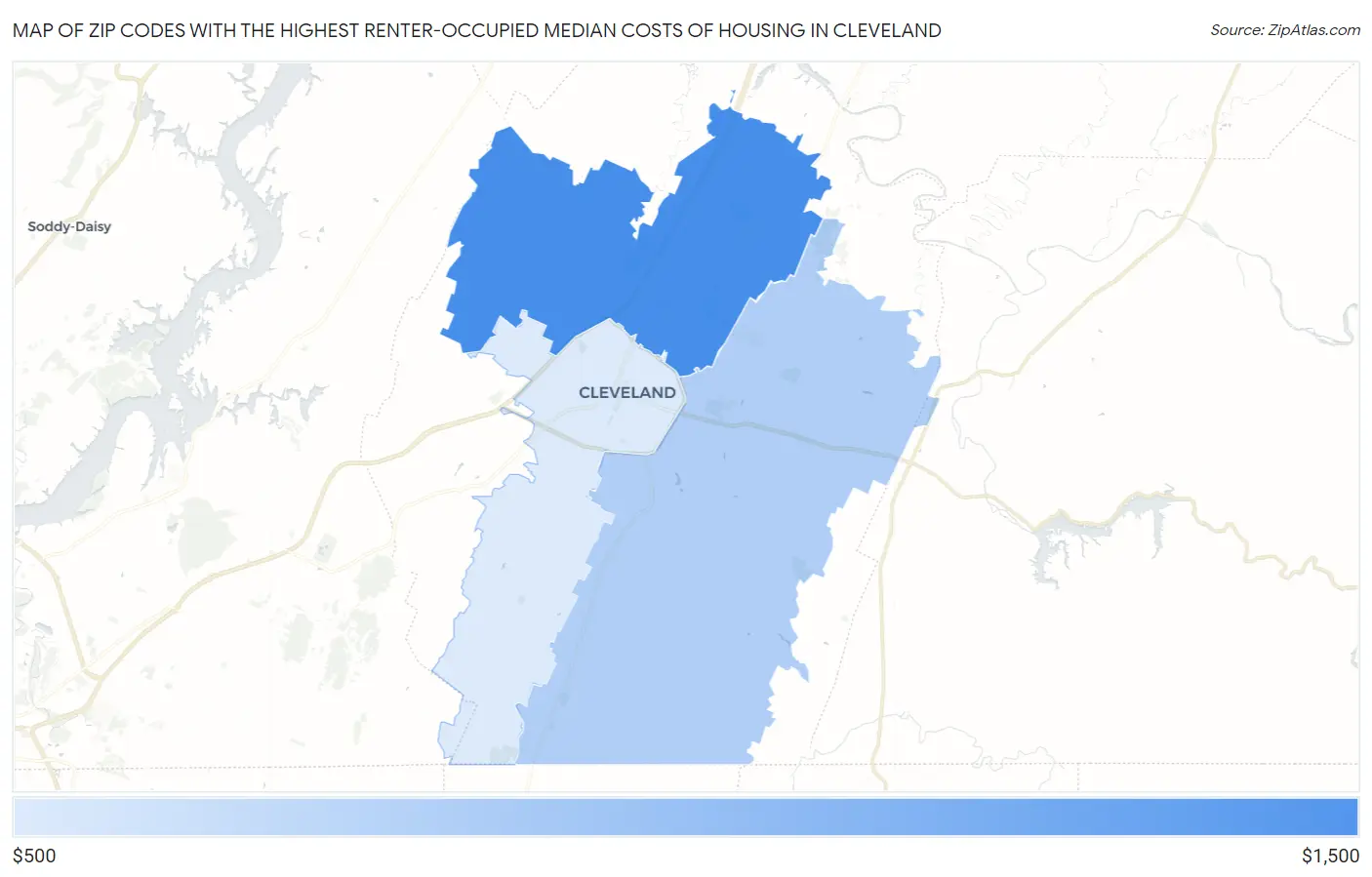 Zip Codes with the Highest Renter-Occupied Median Costs of Housing in Cleveland Map