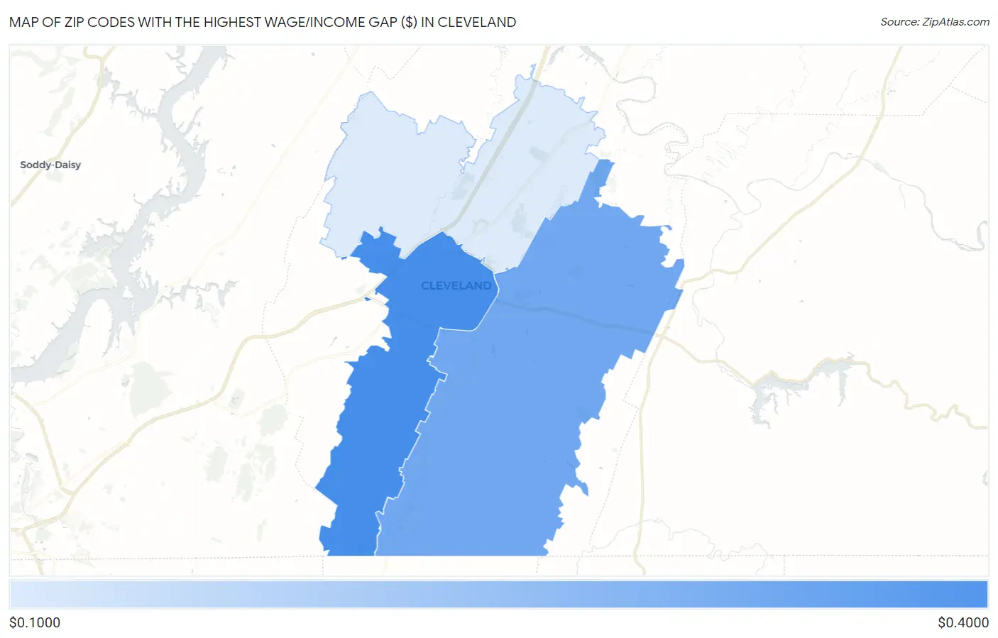 Zip Codes with the Highest Wage/Income Gap ($) in Cleveland Map