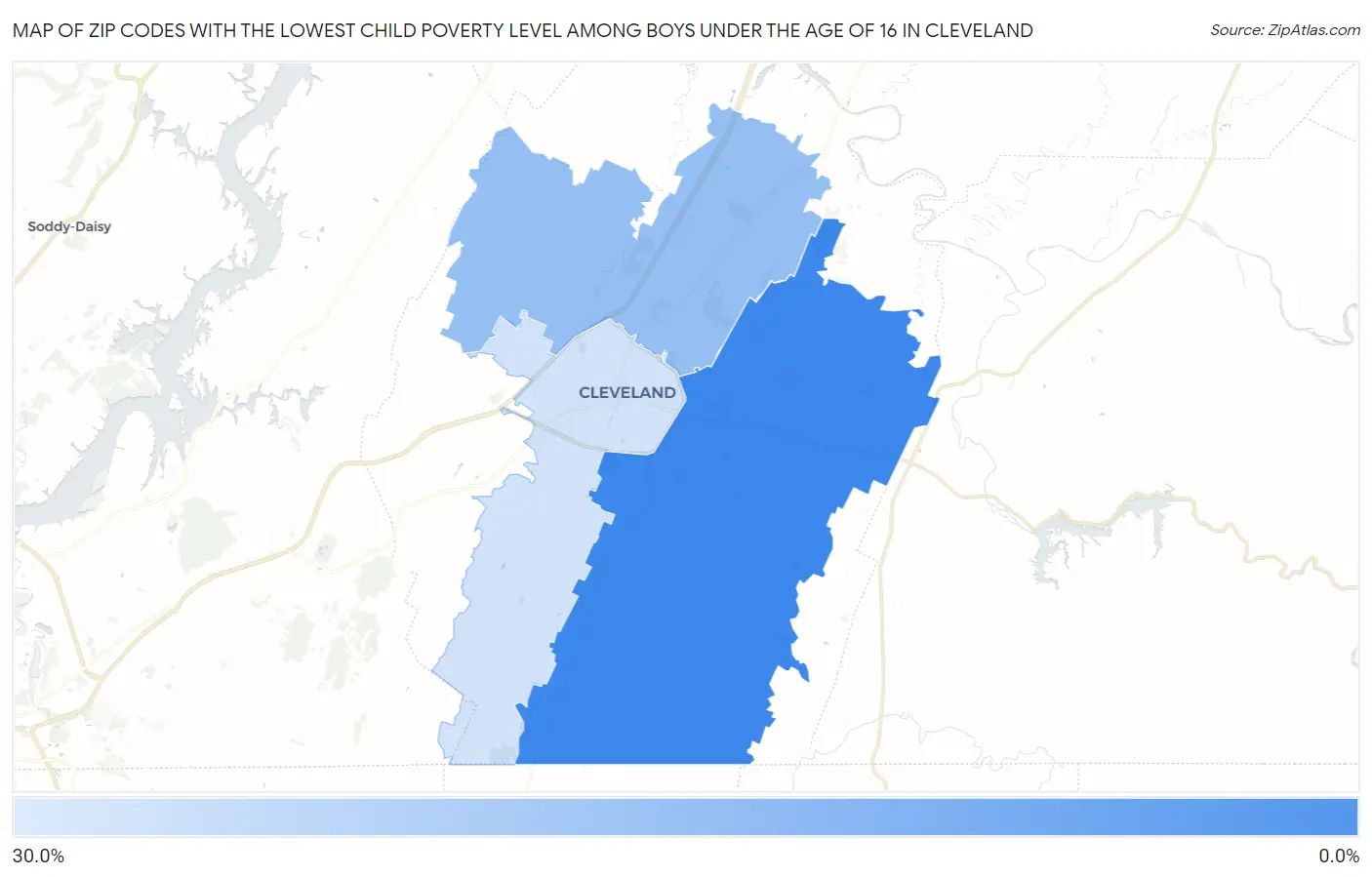 Zip Codes with the Lowest Child Poverty Level Among Boys Under the Age of 16 in Cleveland Map
