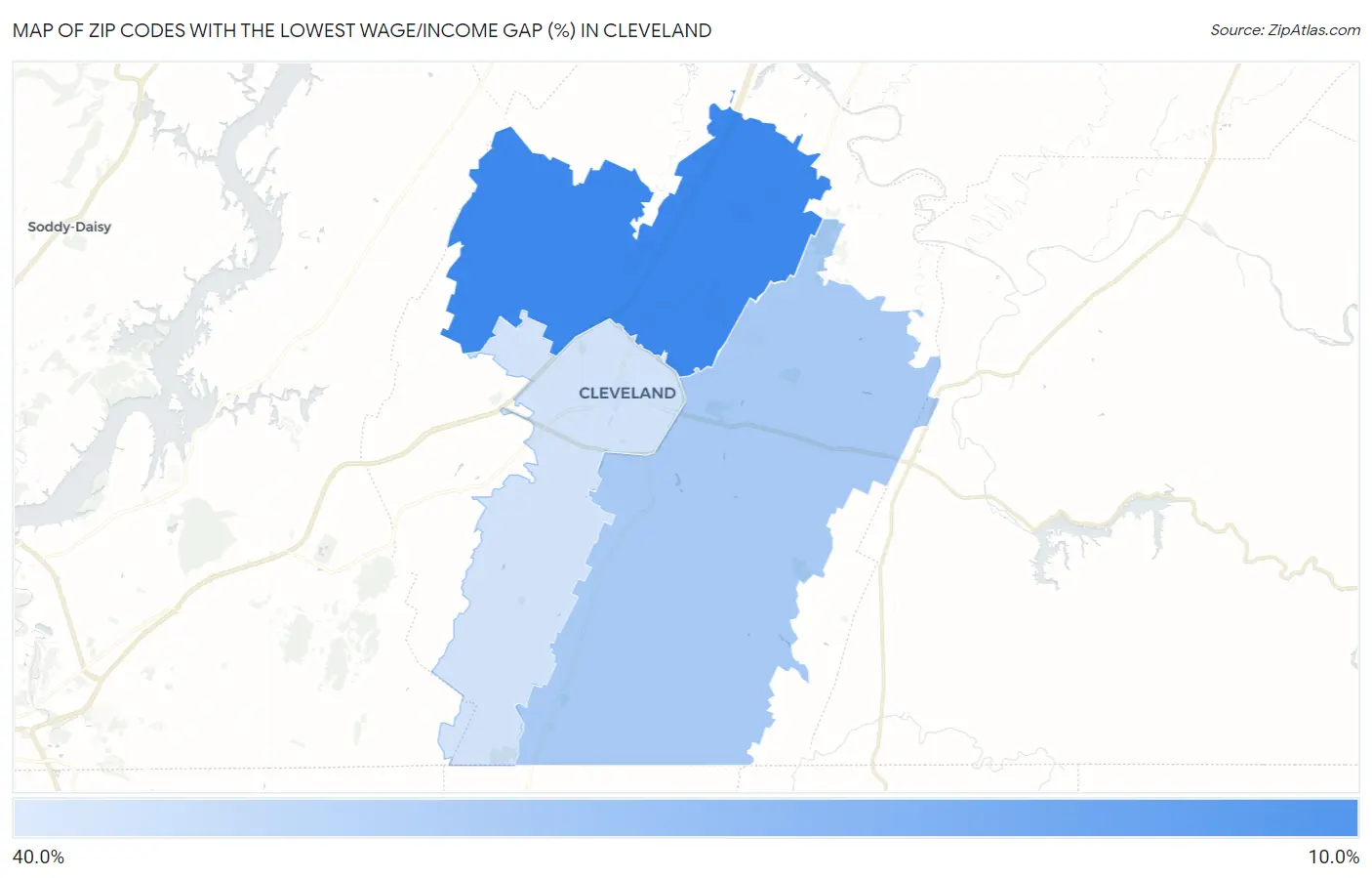 Zip Codes with the Lowest Wage/Income Gap (%) in Cleveland Map