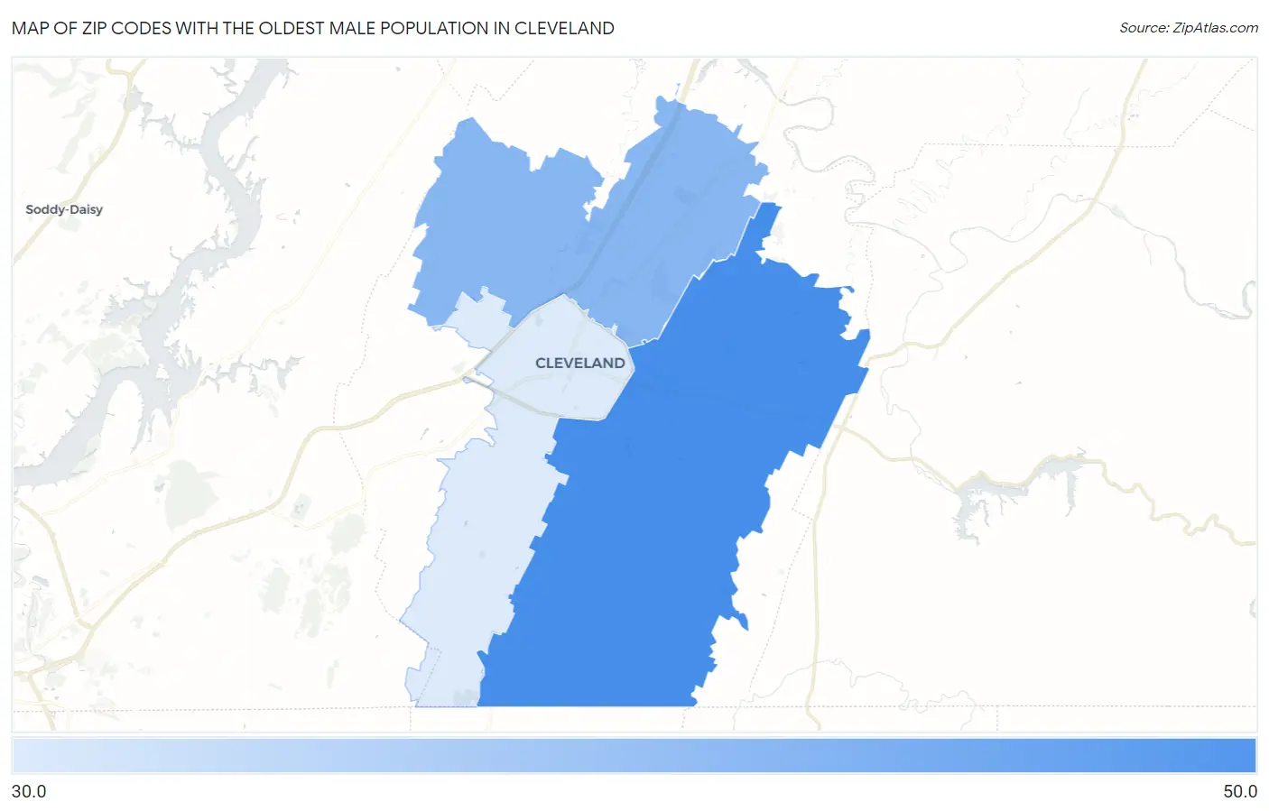 Zip Codes with the Oldest Male Population in Cleveland Map