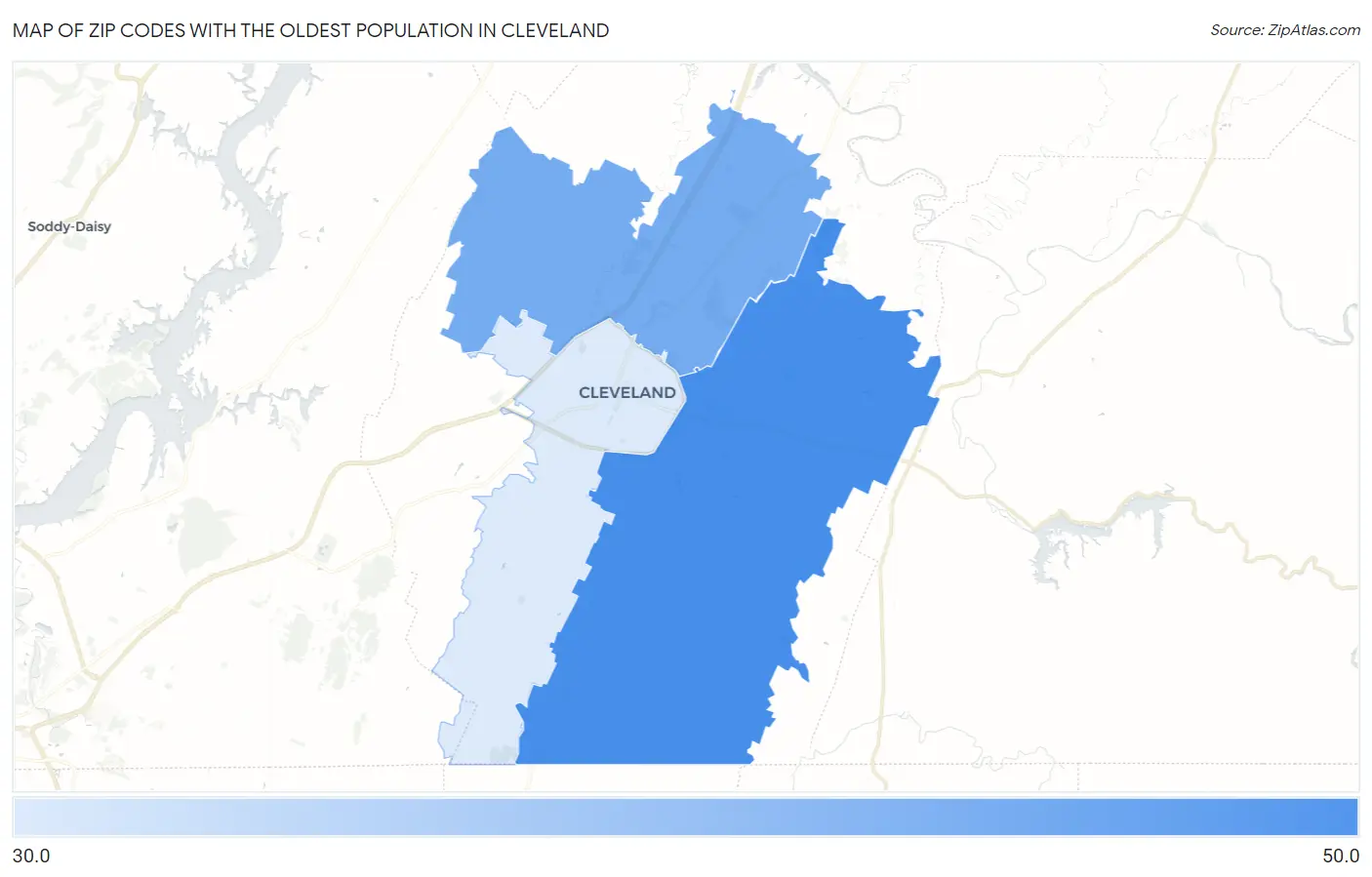 Zip Codes with the Oldest Population in Cleveland Map