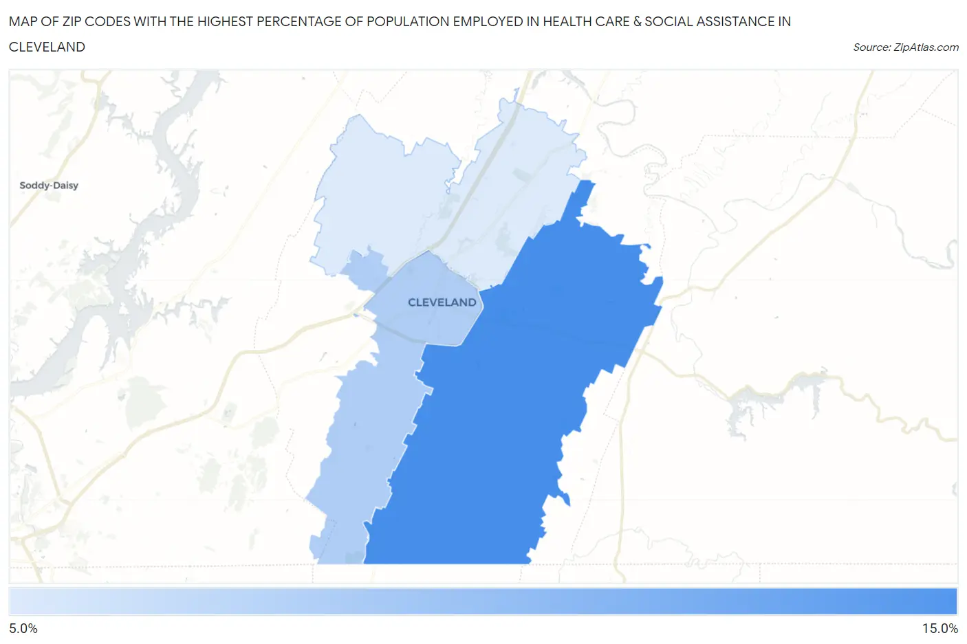 Zip Codes with the Highest Percentage of Population Employed in Health Care & Social Assistance in Cleveland Map