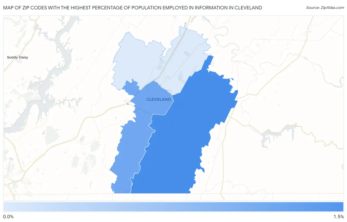 Zip Codes with the Highest Percentage of Population Employed in Information in Cleveland Map