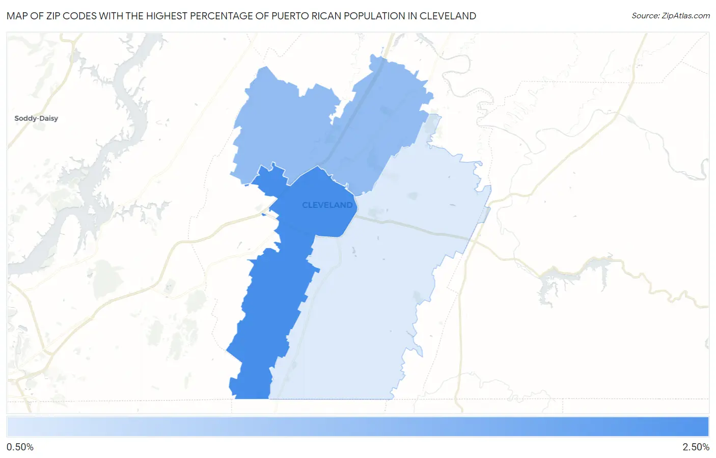 Zip Codes with the Highest Percentage of Puerto Rican Population in Cleveland Map