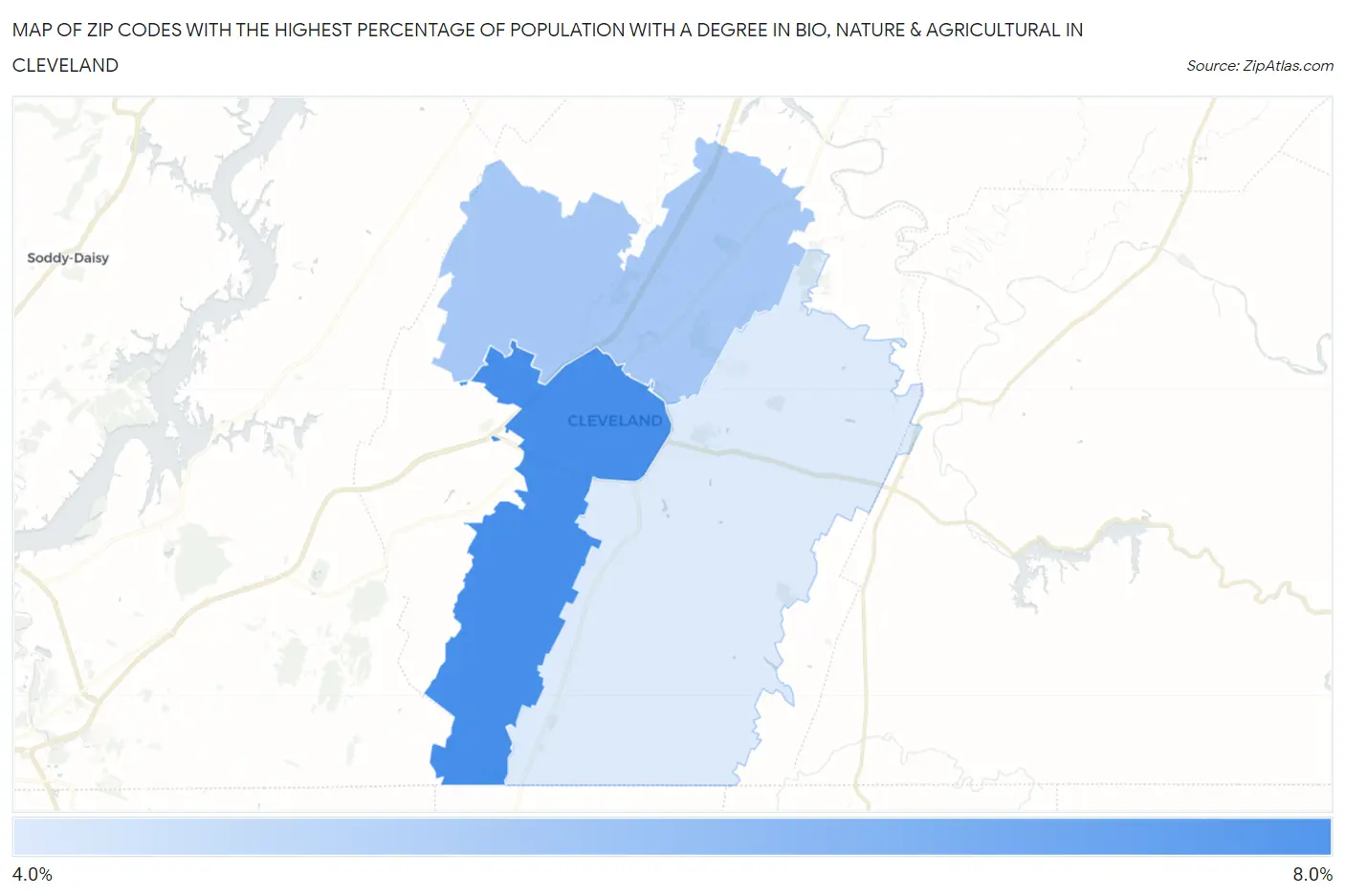 Zip Codes with the Highest Percentage of Population with a Degree in Bio, Nature & Agricultural in Cleveland Map