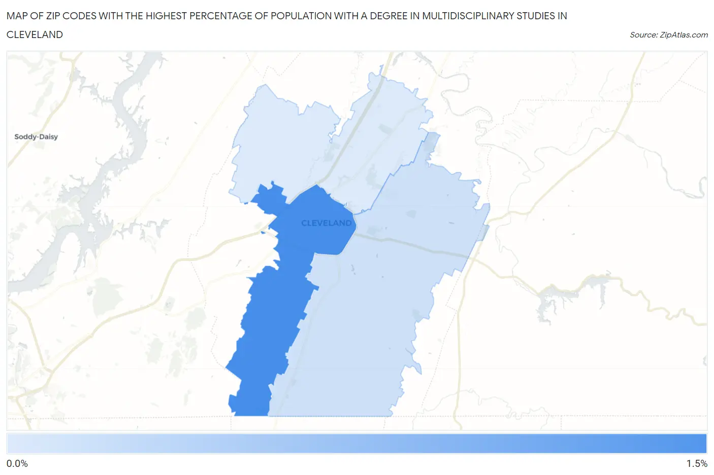 Zip Codes with the Highest Percentage of Population with a Degree in Multidisciplinary Studies in Cleveland Map