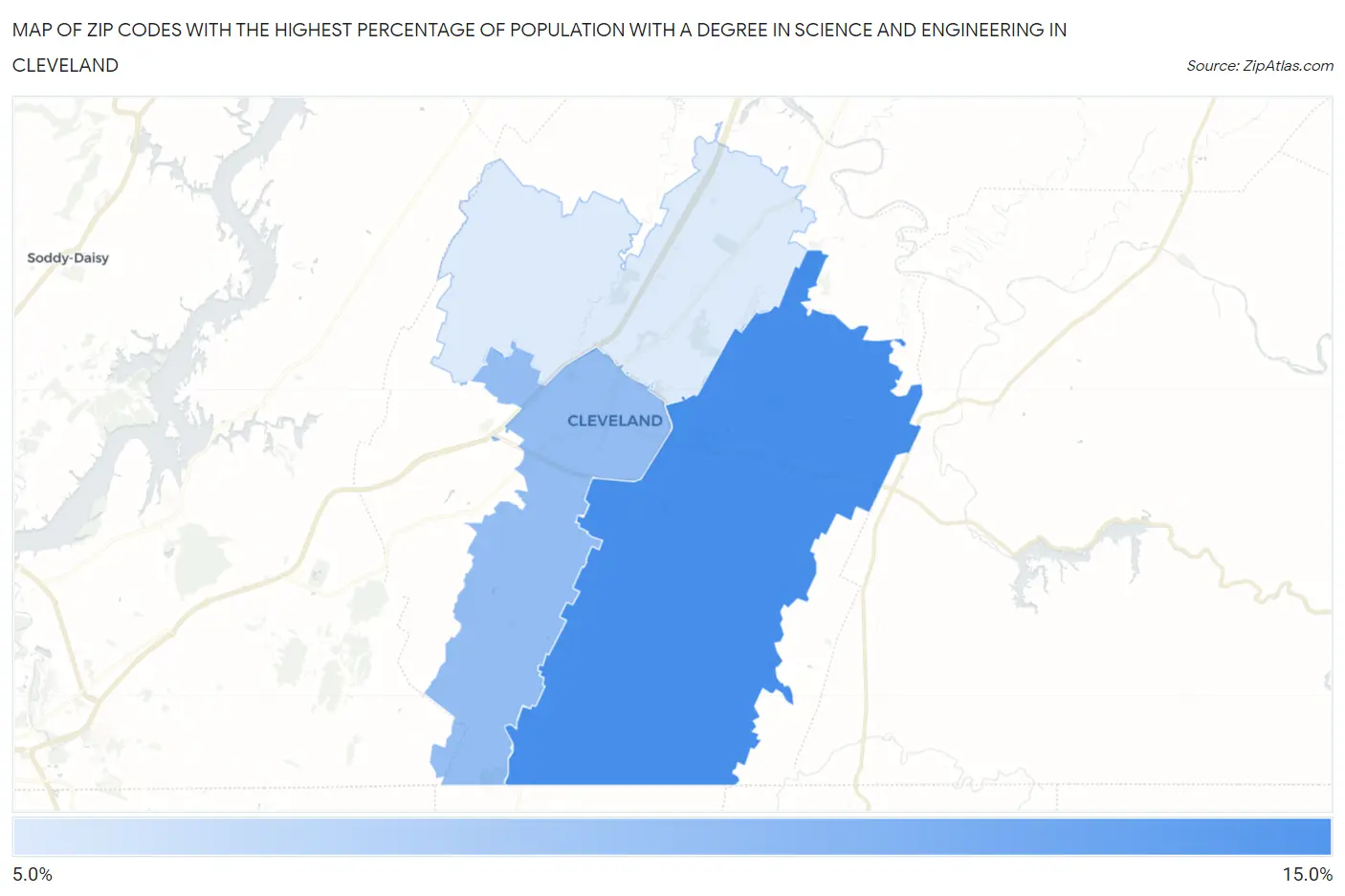 Zip Codes with the Highest Percentage of Population with a Degree in Science and Engineering in Cleveland Map