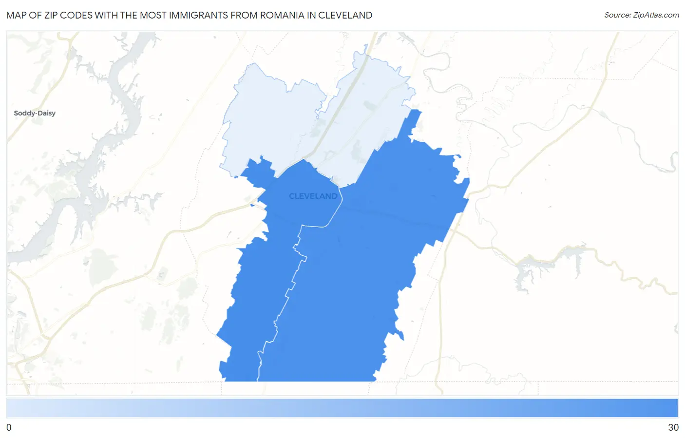 Zip Codes with the Most Immigrants from Romania in Cleveland Map