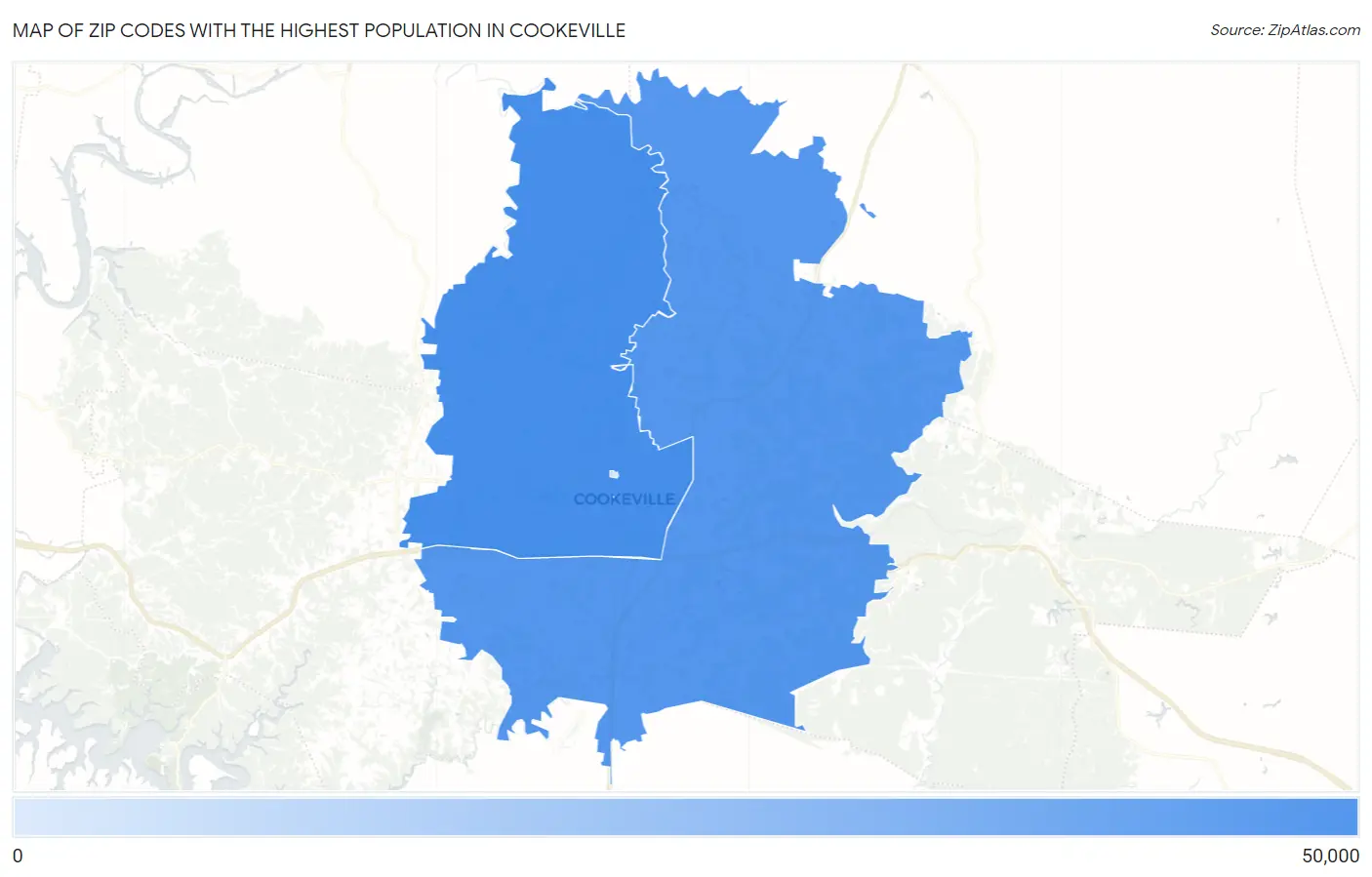 Zip Codes with the Highest Population in Cookeville Map