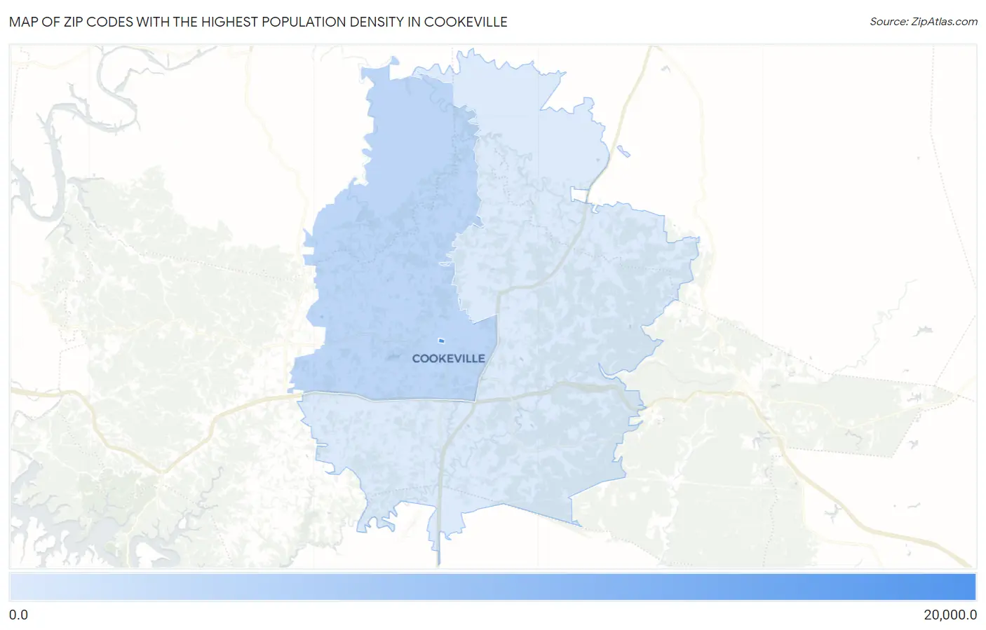 Zip Codes with the Highest Population Density in Cookeville Map