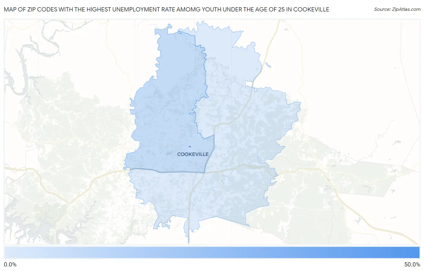 Zip Codes with the Highest Unemployment Rate Amomg Youth Under the Age of 25 in Cookeville Map