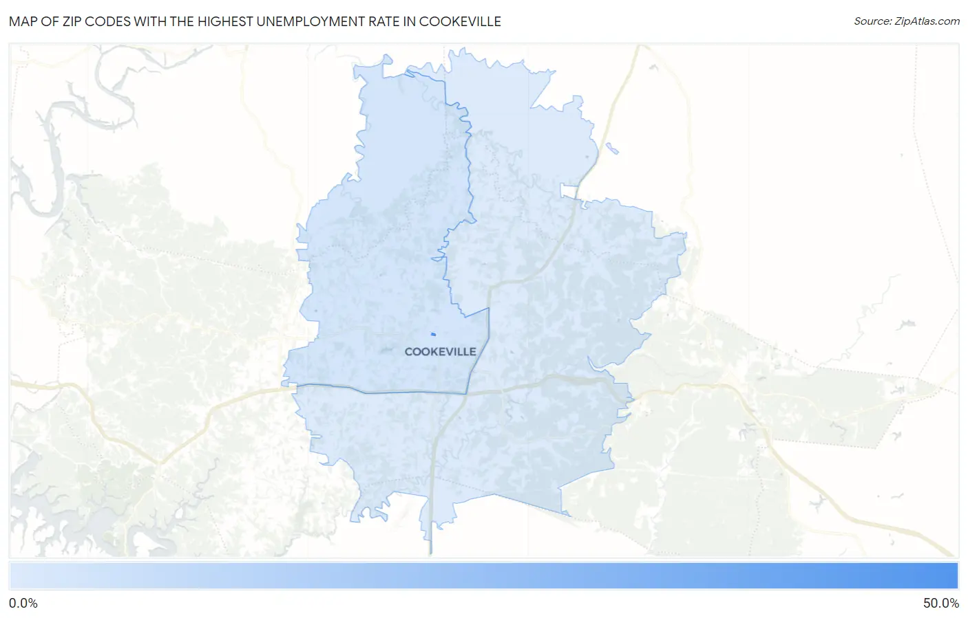 Zip Codes with the Highest Unemployment Rate in Cookeville Map