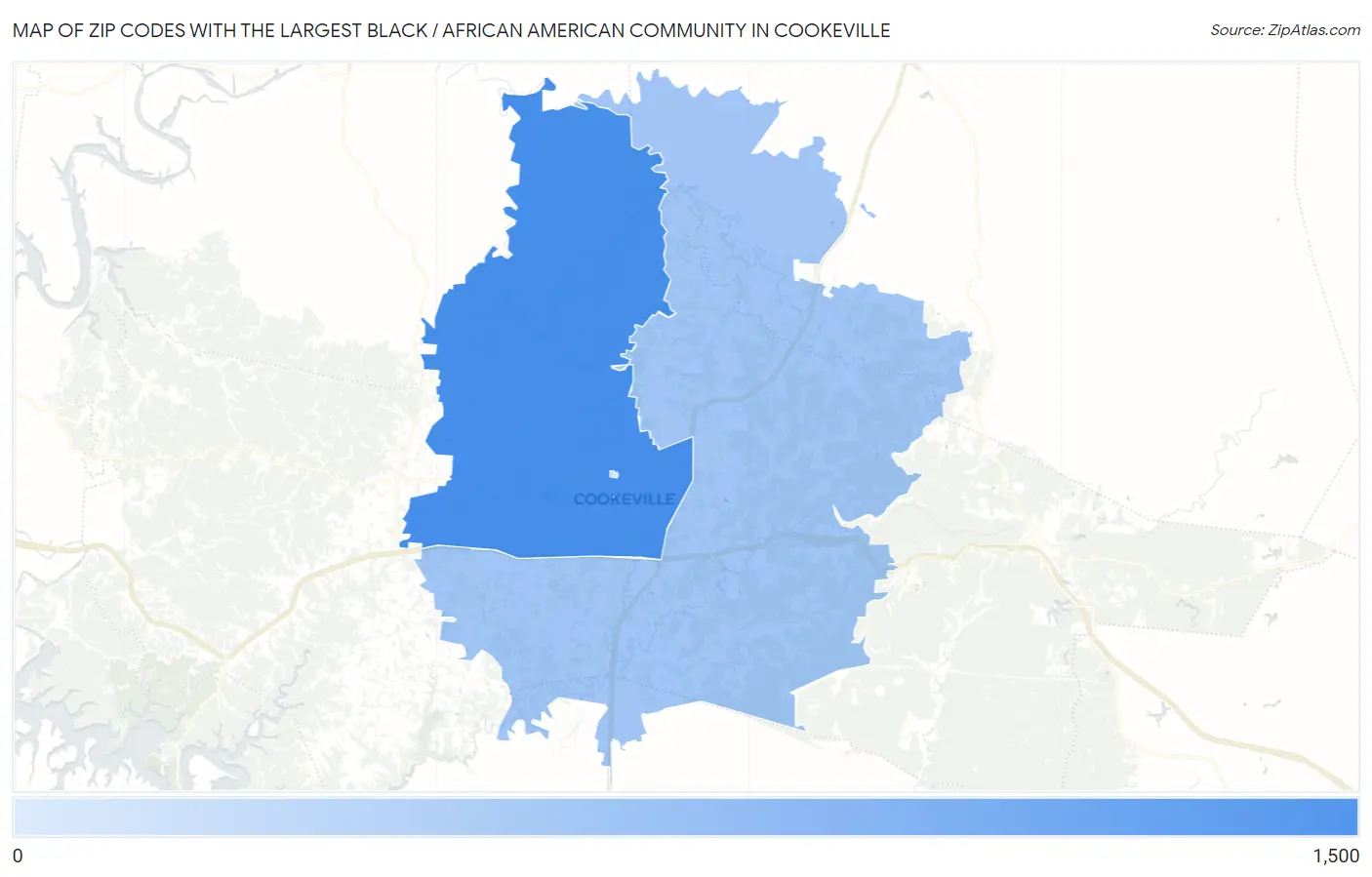 Zip Codes with the Largest Black / African American Community in Cookeville Map