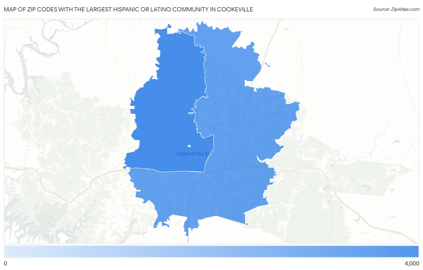 Zip Codes with the Largest Hispanic or Latino Community in Cookeville Map