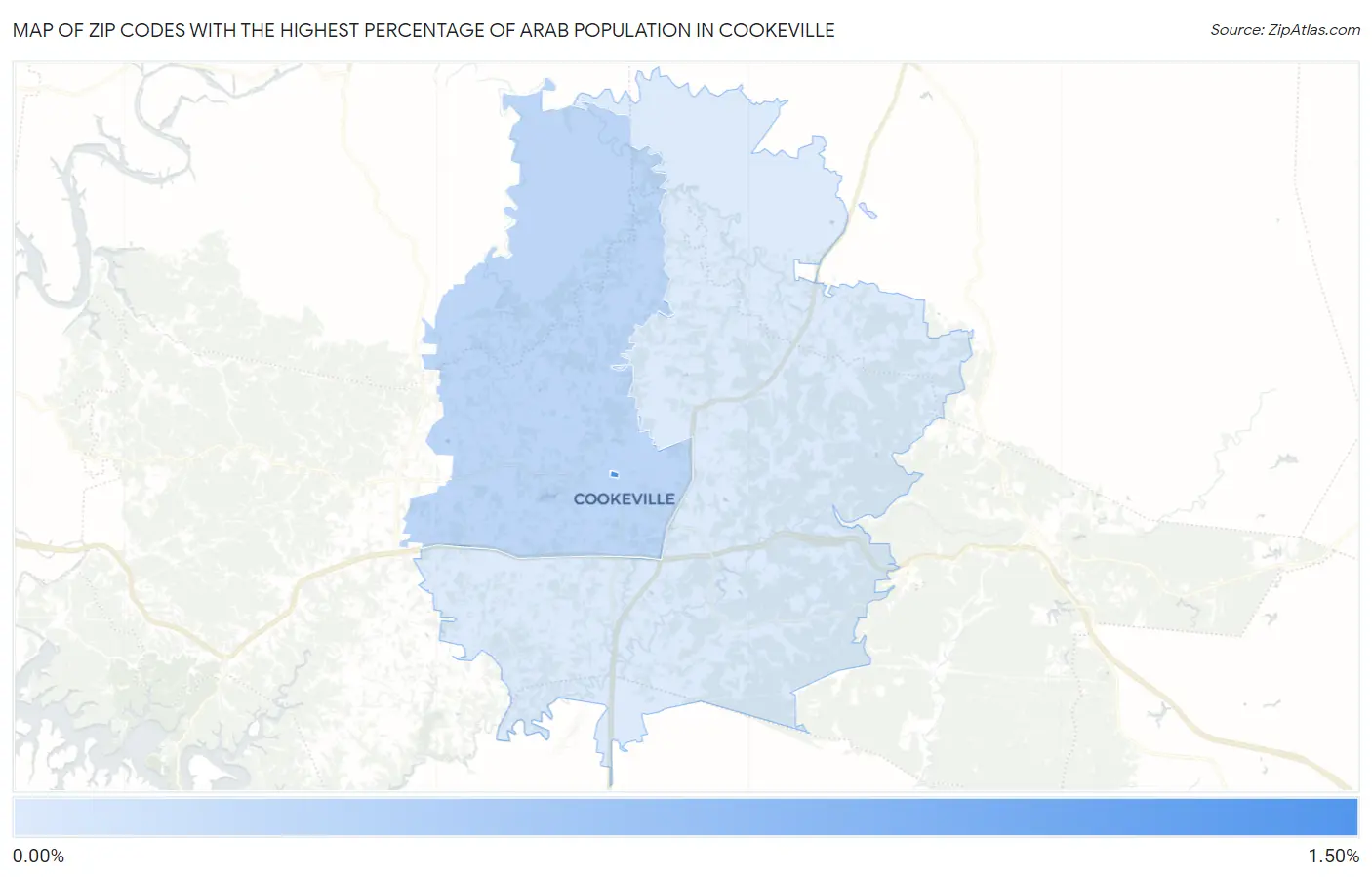 Zip Codes with the Highest Percentage of Arab Population in Cookeville Map