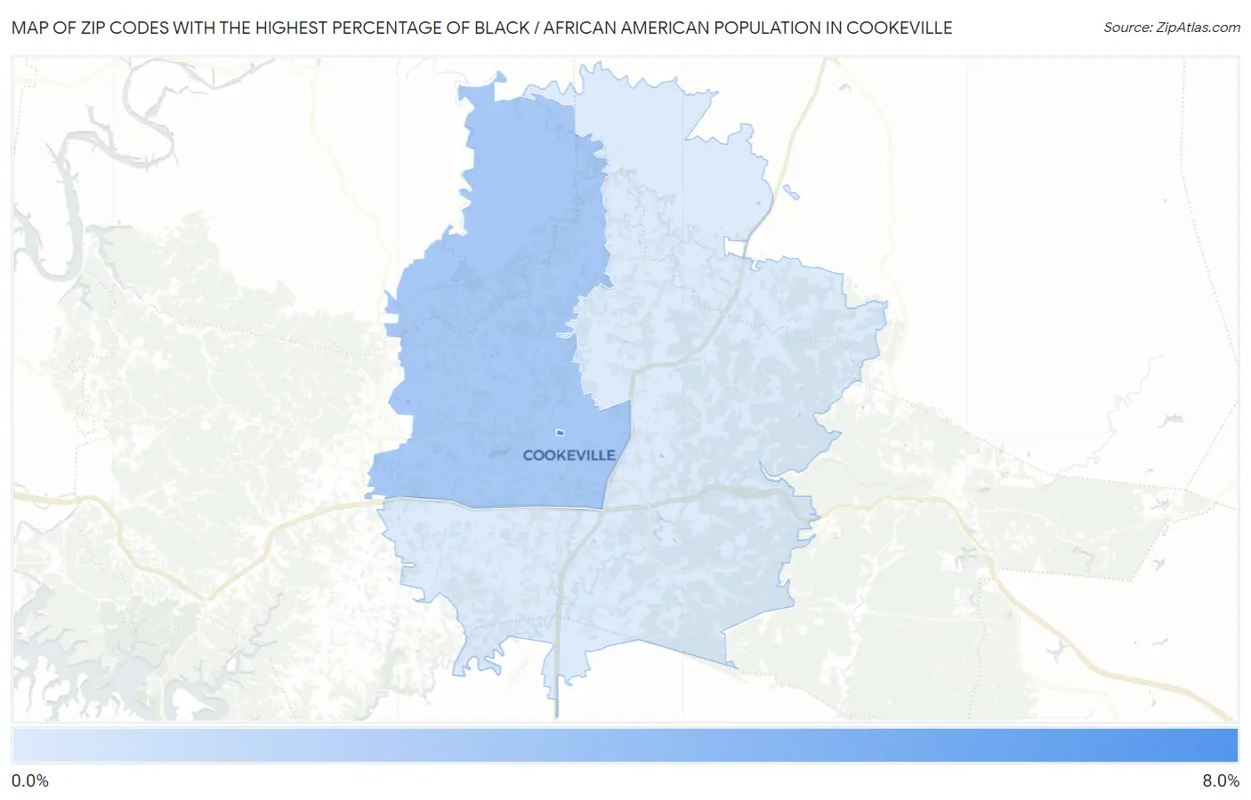 Zip Codes with the Highest Percentage of Black / African American Population in Cookeville Map