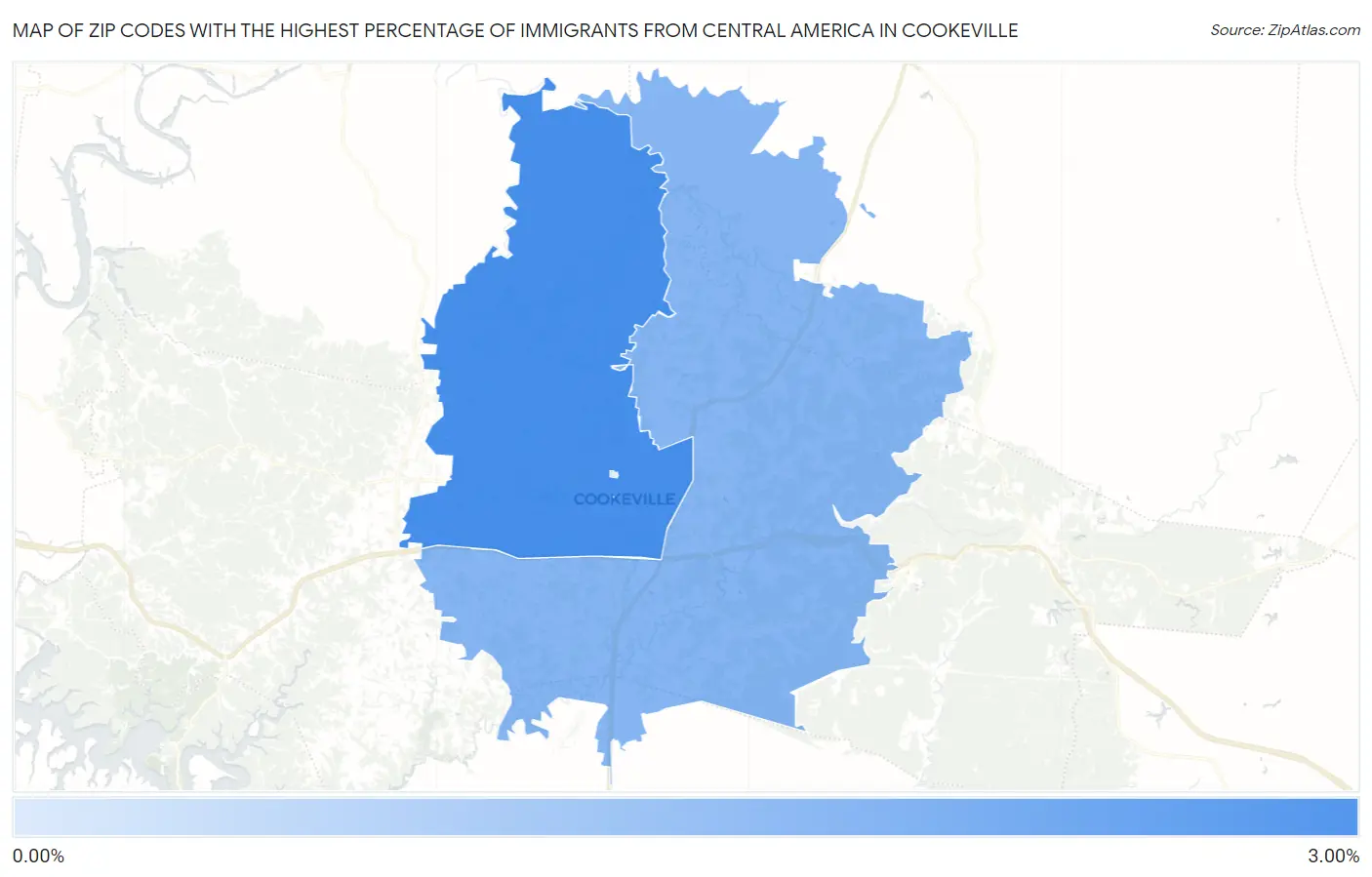 Zip Codes with the Highest Percentage of Immigrants from Central America in Cookeville Map