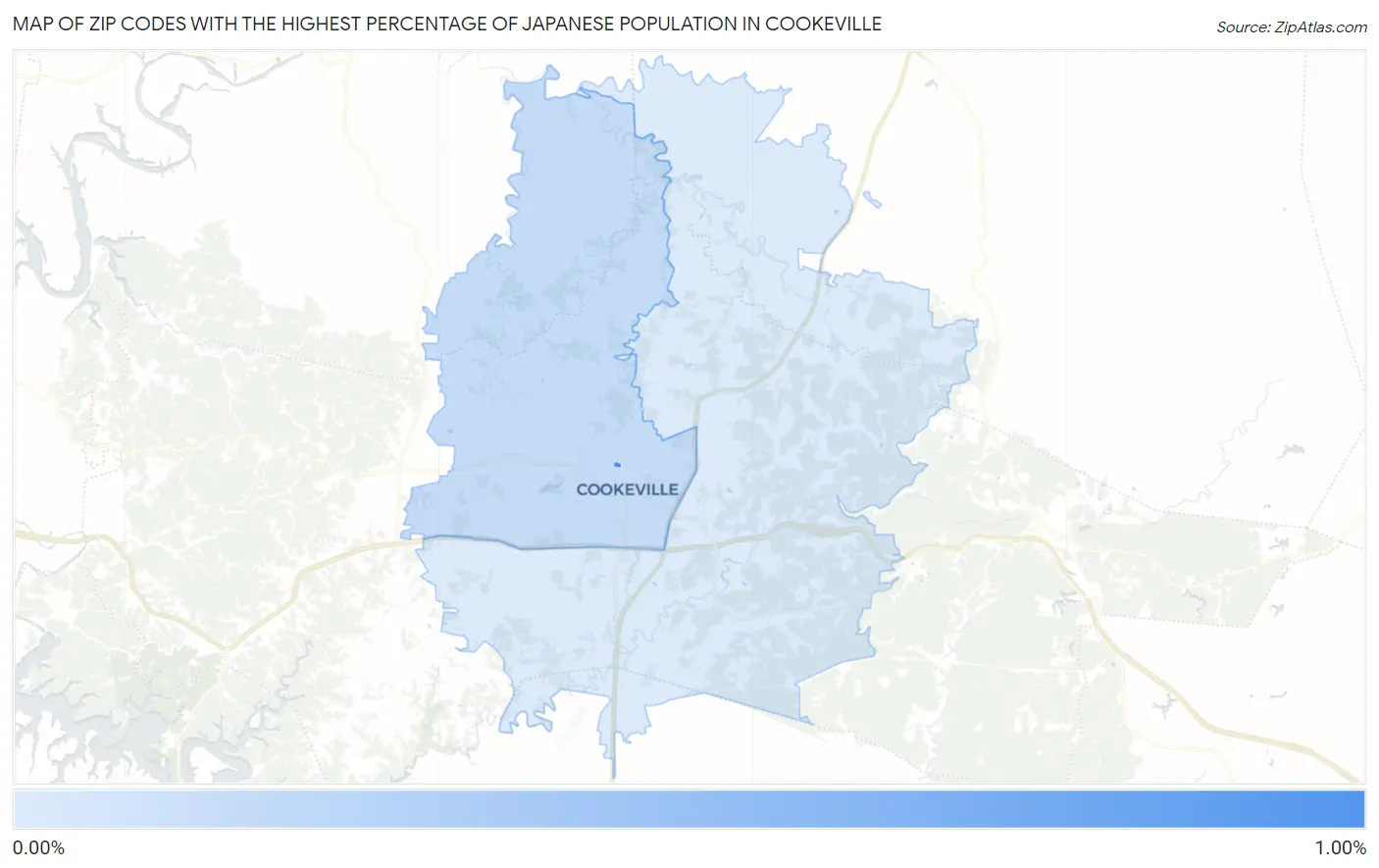 Zip Codes with the Highest Percentage of Japanese Population in Cookeville Map