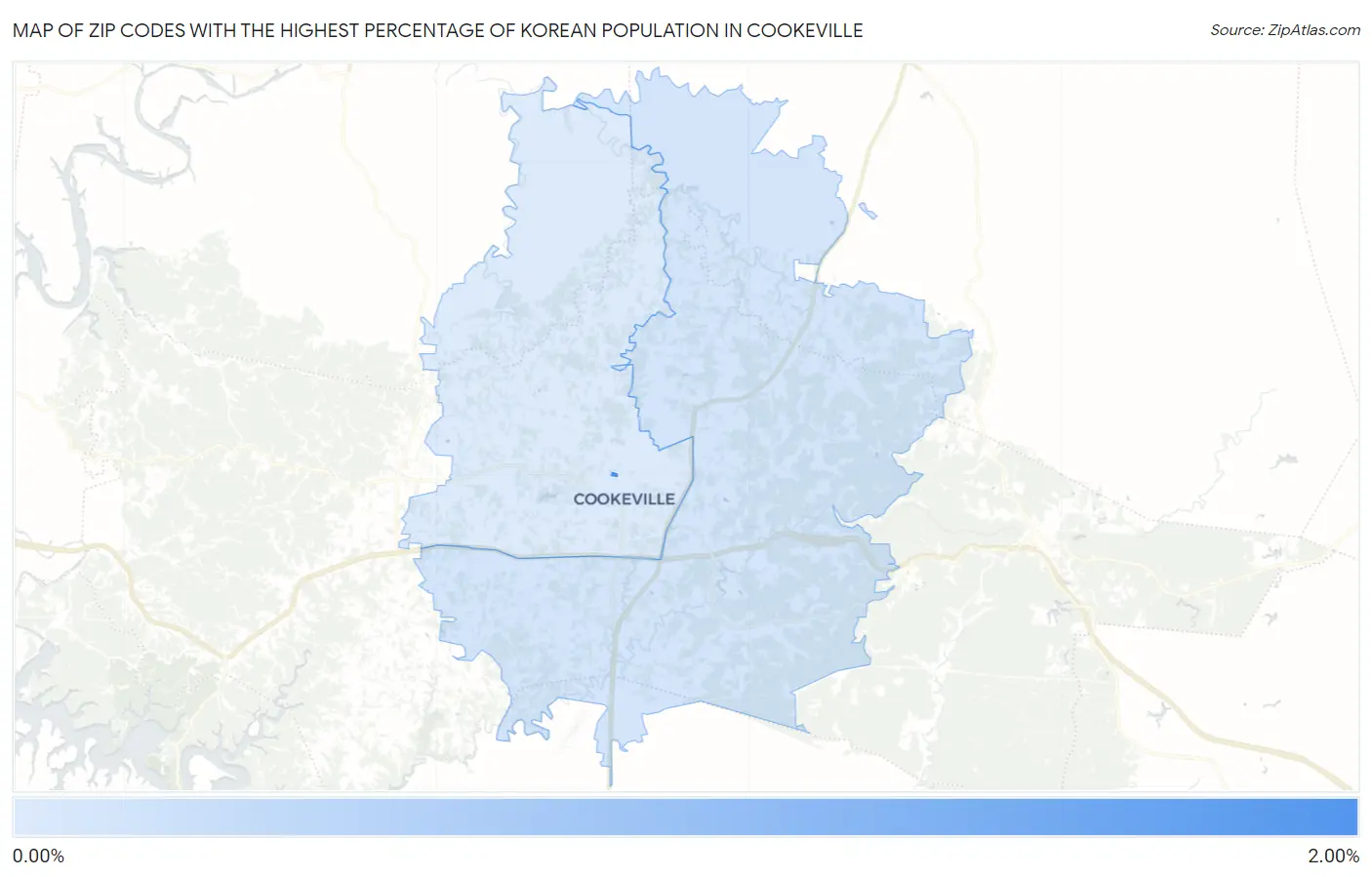 Zip Codes with the Highest Percentage of Korean Population in Cookeville Map