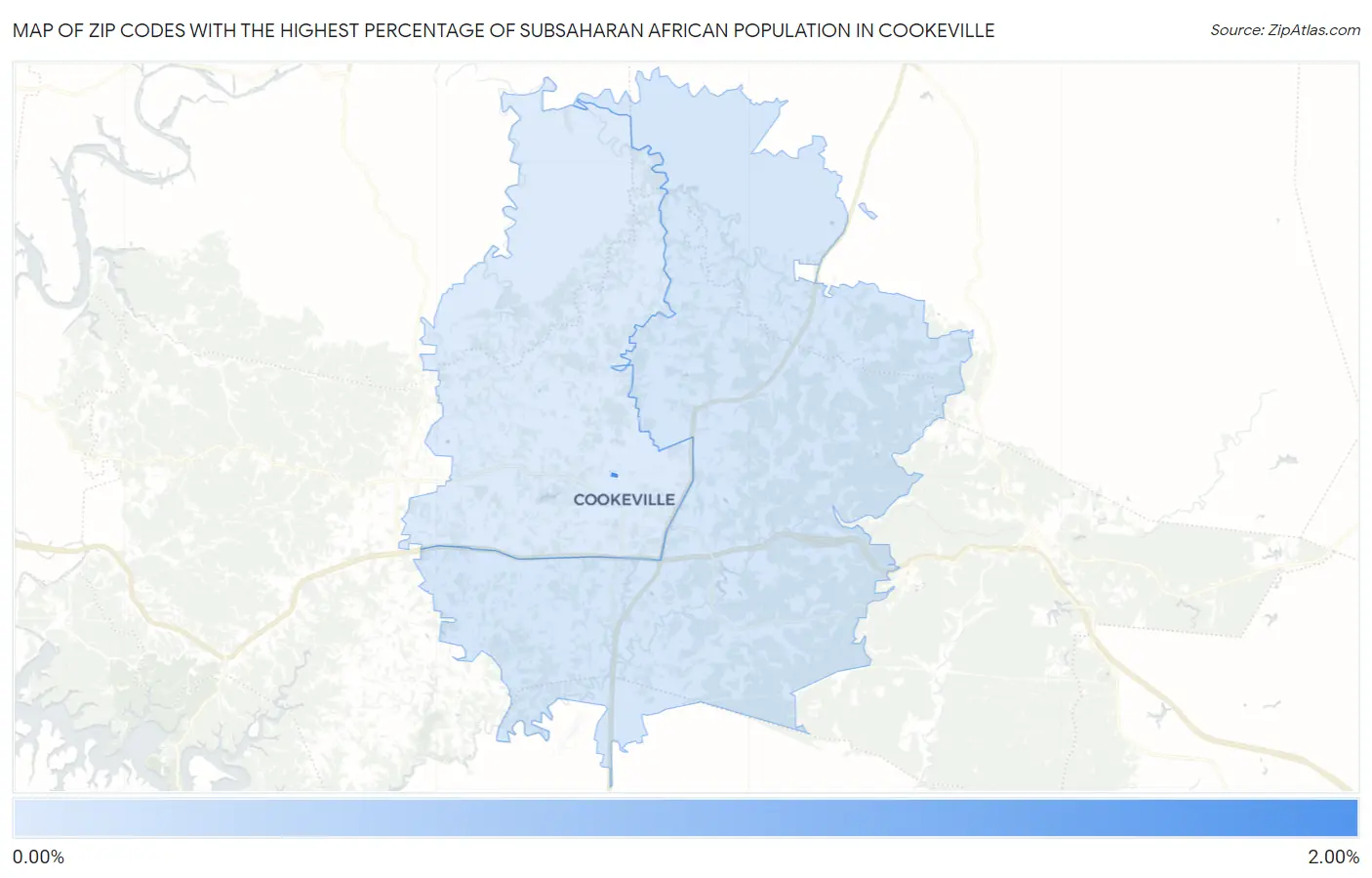 Zip Codes with the Highest Percentage of Subsaharan African Population in Cookeville Map