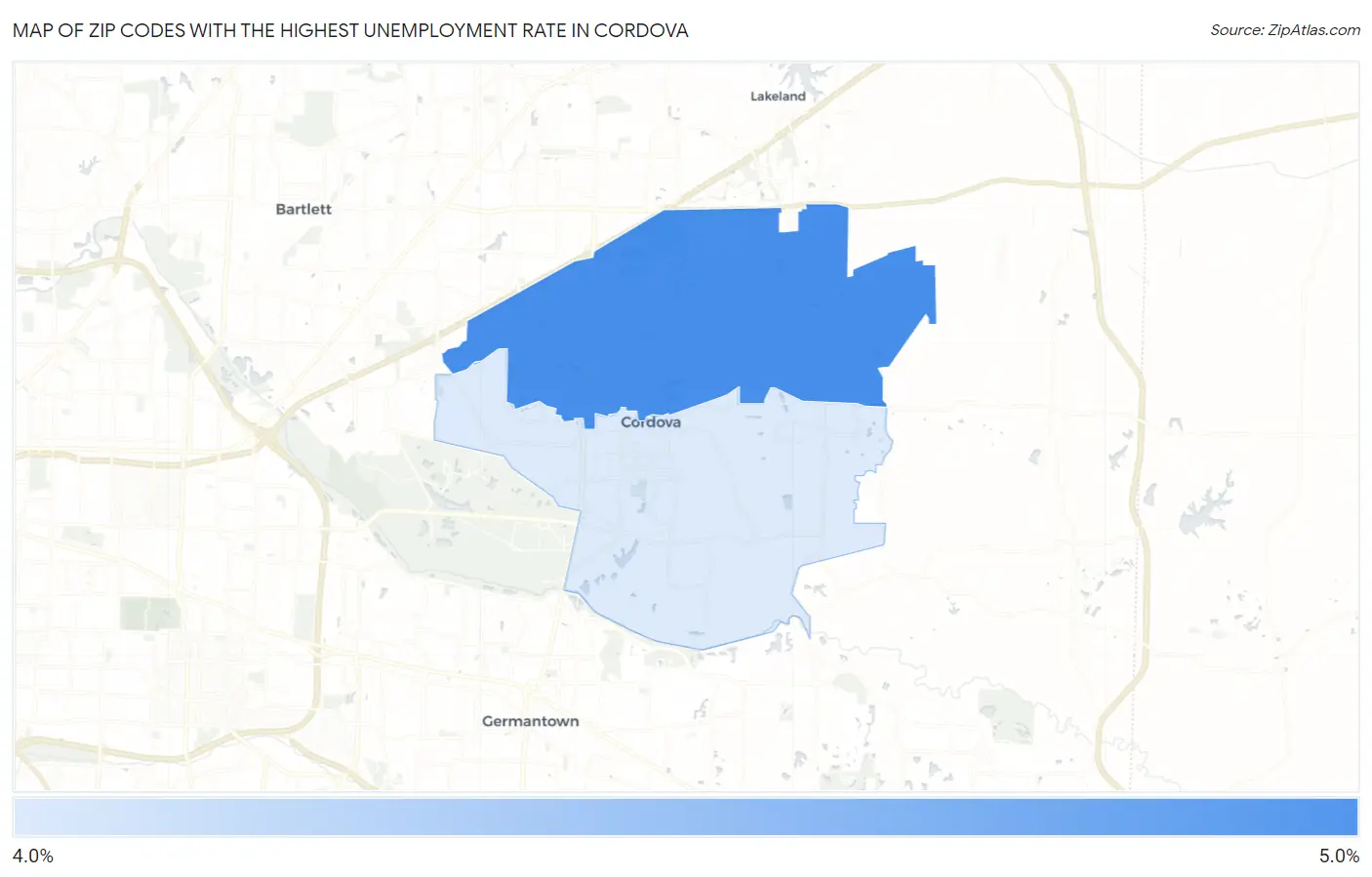 Zip Codes with the Highest Unemployment Rate in Cordova Map