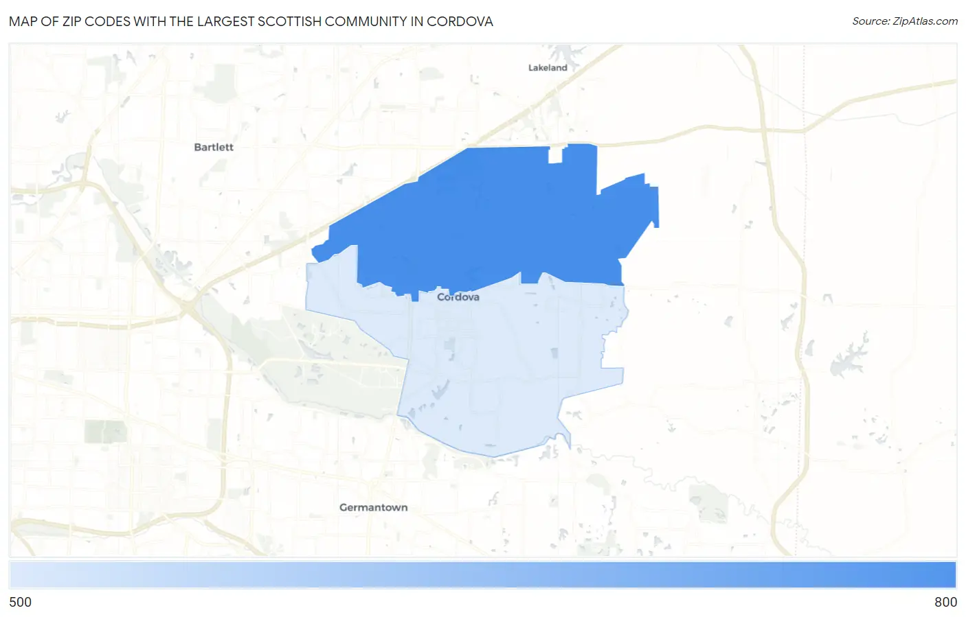 Zip Codes with the Largest Scottish Community in Cordova Map