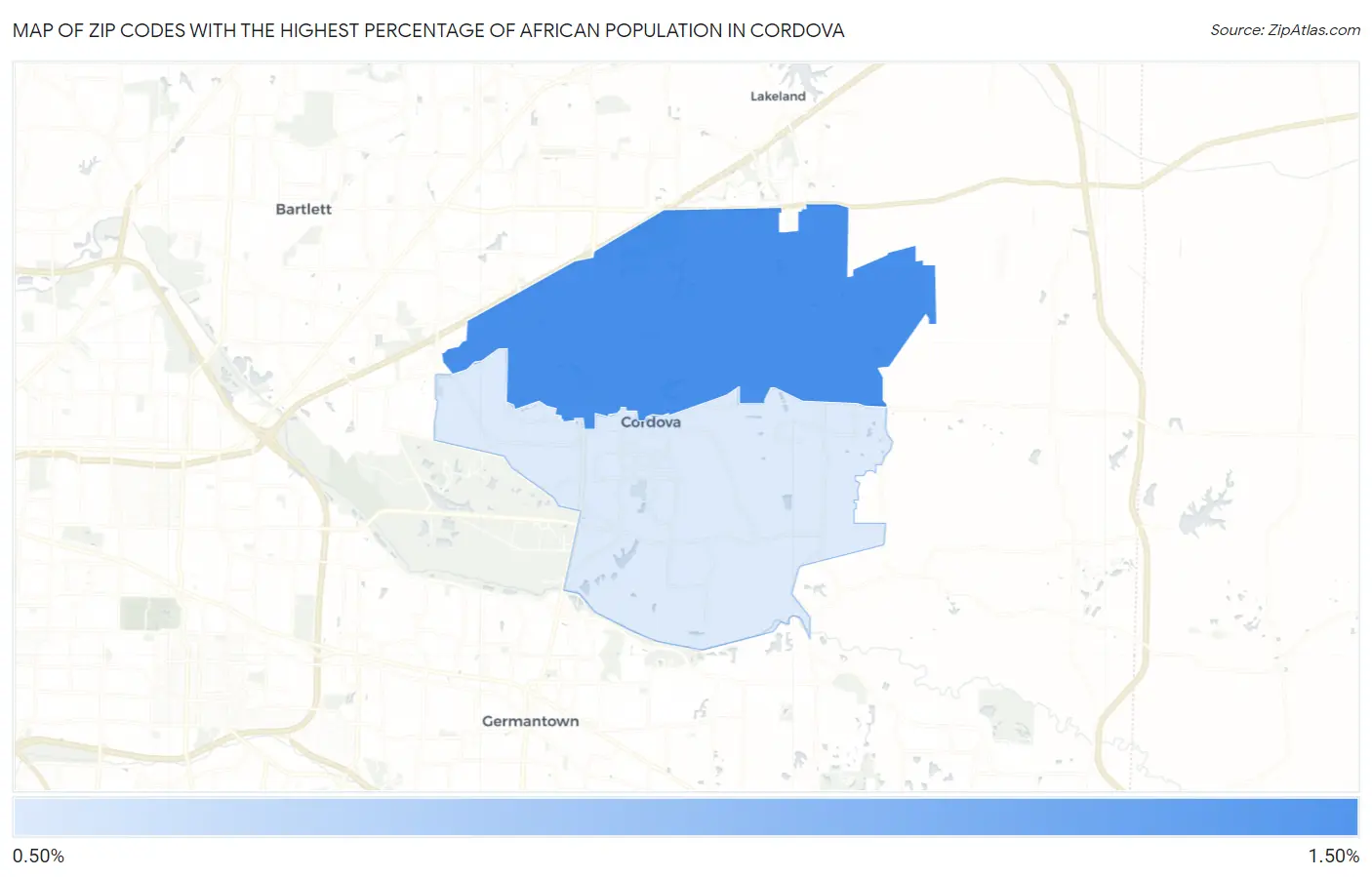 Zip Codes with the Highest Percentage of African Population in Cordova Map