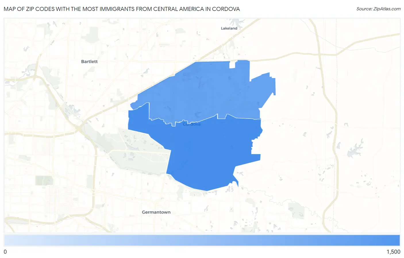 Zip Codes with the Most Immigrants from Central America in Cordova Map