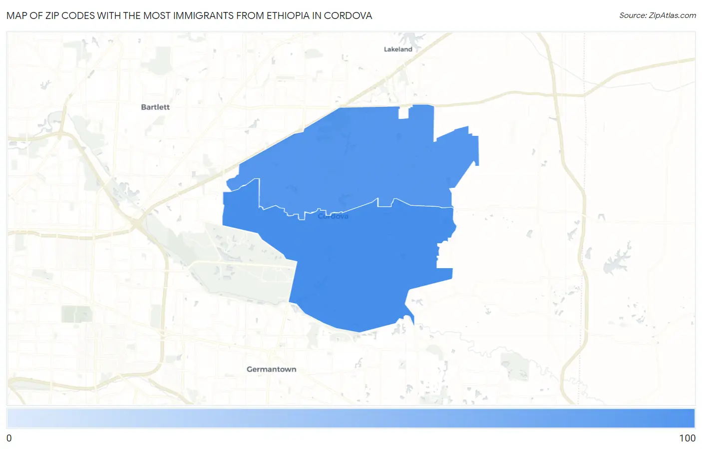 Zip Codes with the Most Immigrants from Ethiopia in Cordova Map