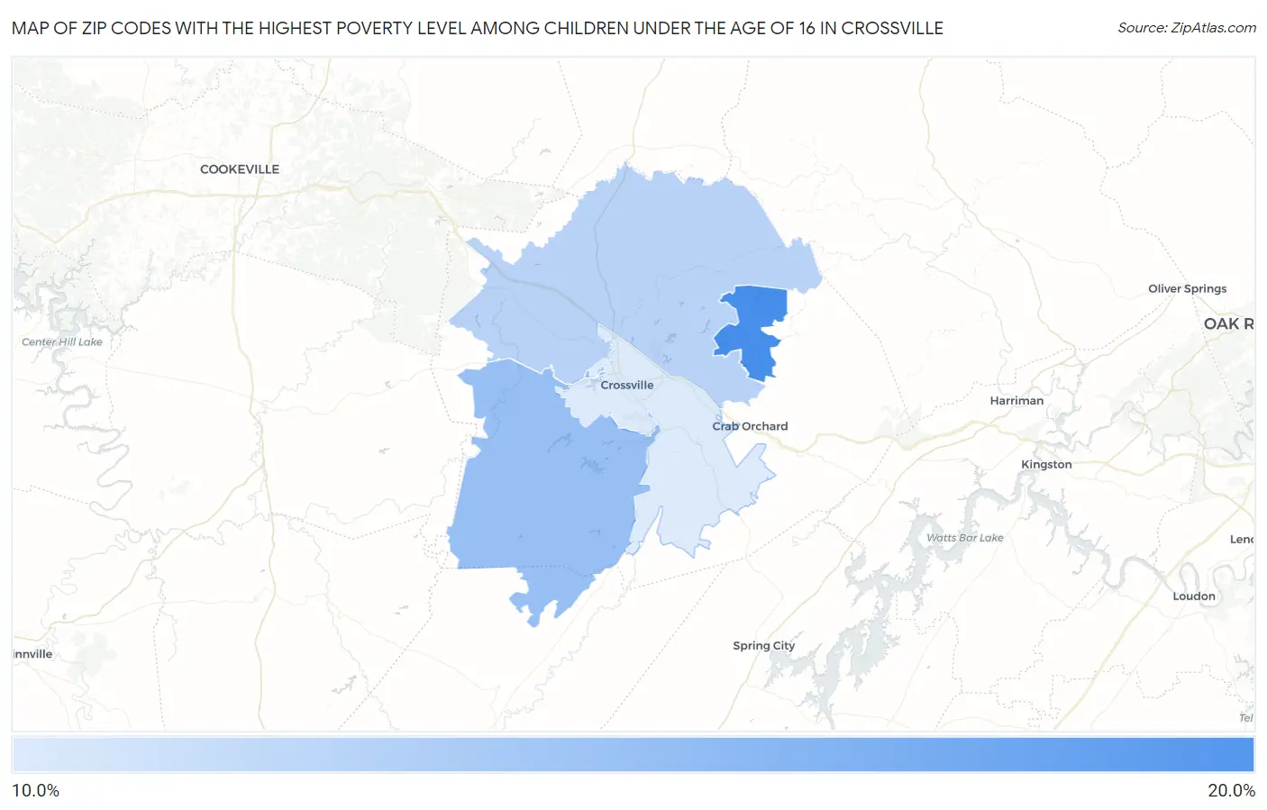Zip Codes with the Highest Poverty Level Among Children Under the Age of 16 in Crossville Map
