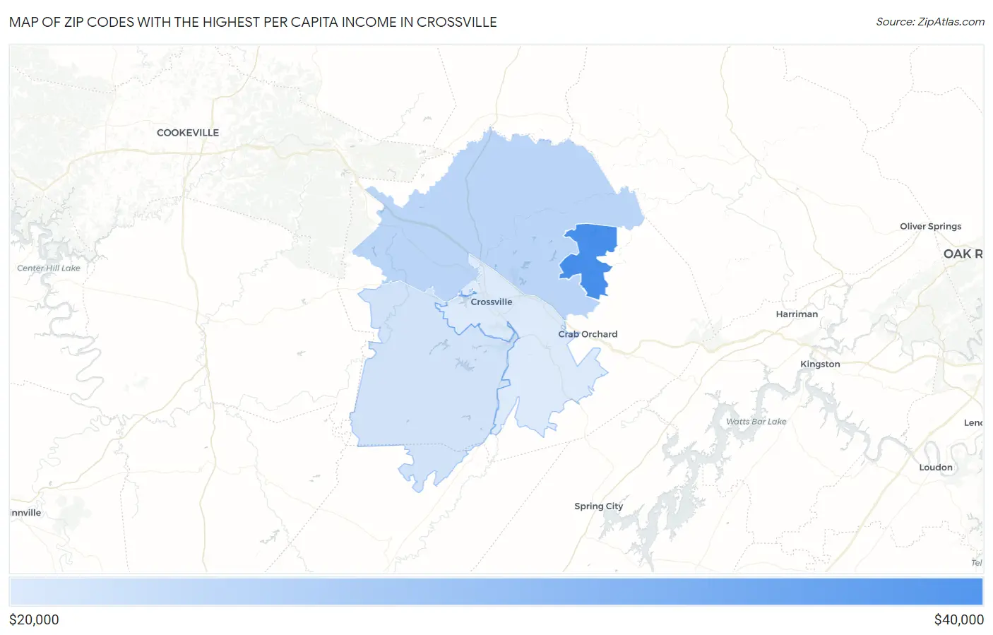 Zip Codes with the Highest Per Capita Income in Crossville Map
