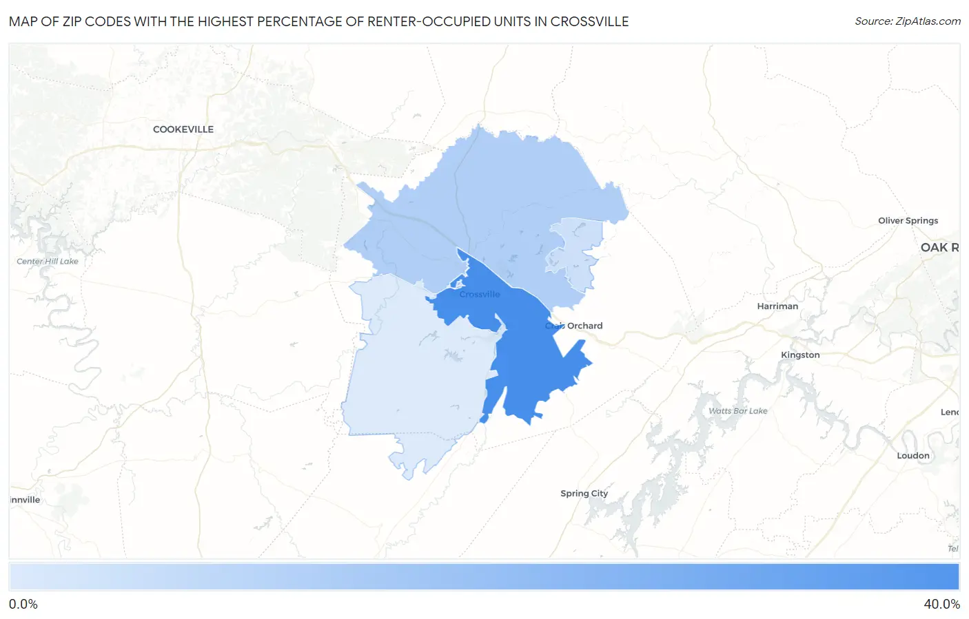 Zip Codes with the Highest Percentage of Renter-Occupied Units in Crossville Map